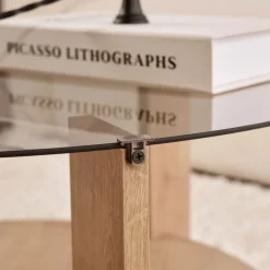 Sale Drawer RIA Table basse ronde en verre fumé et bois ø75cm