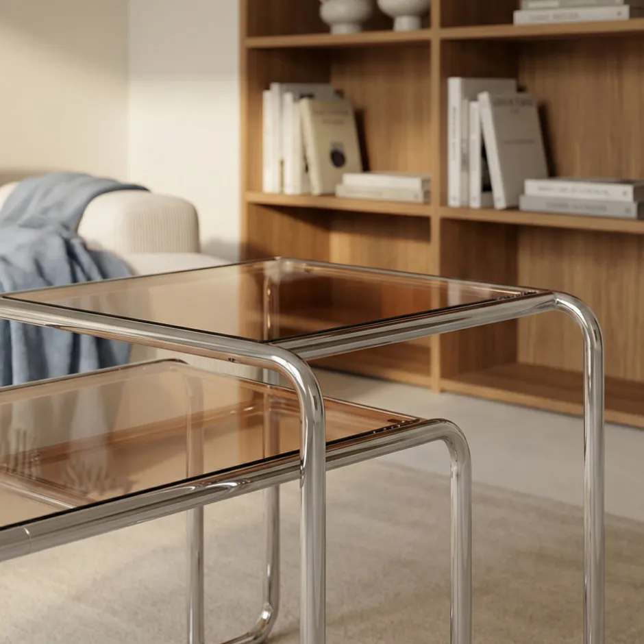 Drawer RIKA Table d'appoint en verre pieds chrome