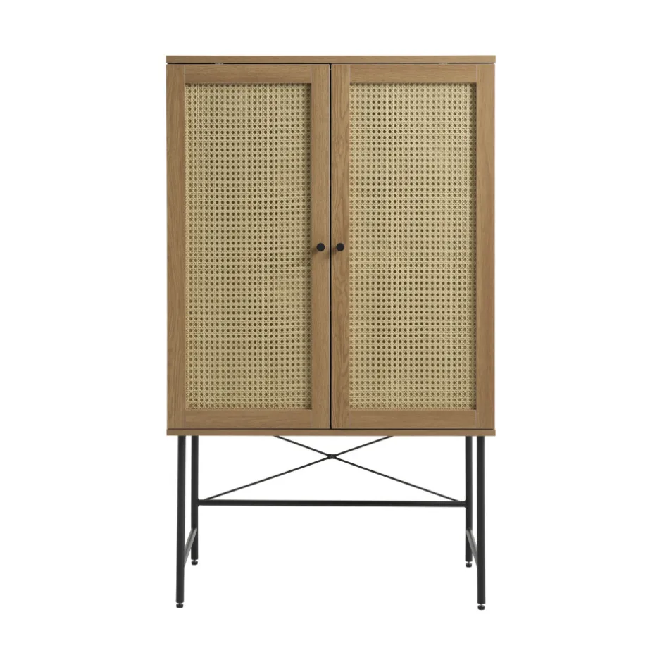 New No name RINTO Buffet haut 2 portes bois et métal H135cm