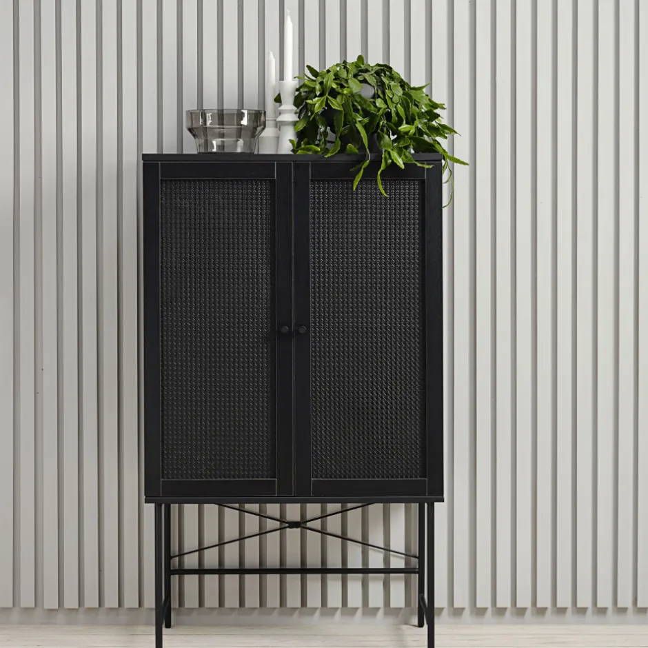 New No name RINTO Buffet haut 2 portes bois et métal H135cm