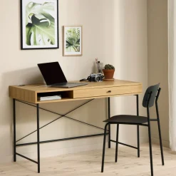 Discount No name RINTO Bureau 1 tiroir 1 niche en bois et métal L120cm