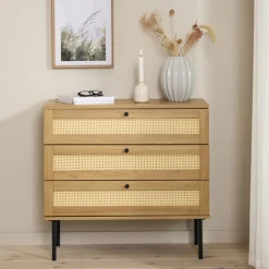 Discount No name RINTO Commode 3 tiroirs en bois et métal L80cm