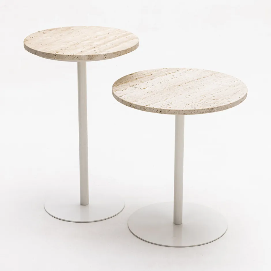 Sale Drawer RITO Table d'appoint en métal et travertin ø35cm