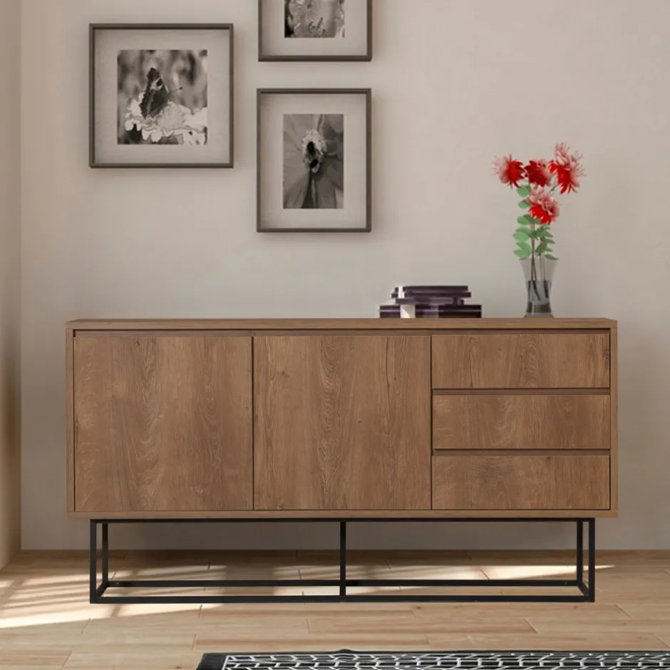 Clearance Drawer ROA Buffet 2 portes en bois et métal L140cm