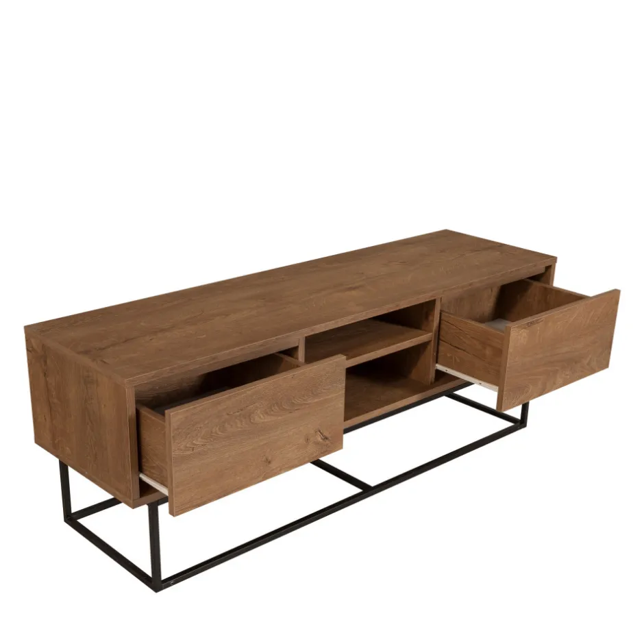 Sale Drawer ROA Meuble TV 2 tiroirs en bois et métal L140cm