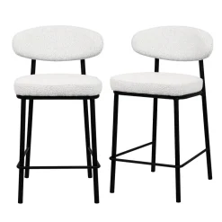 Online Drawer RODE Lot de 2 chaises de bar en tissu bouclette, bois et métal H65cm