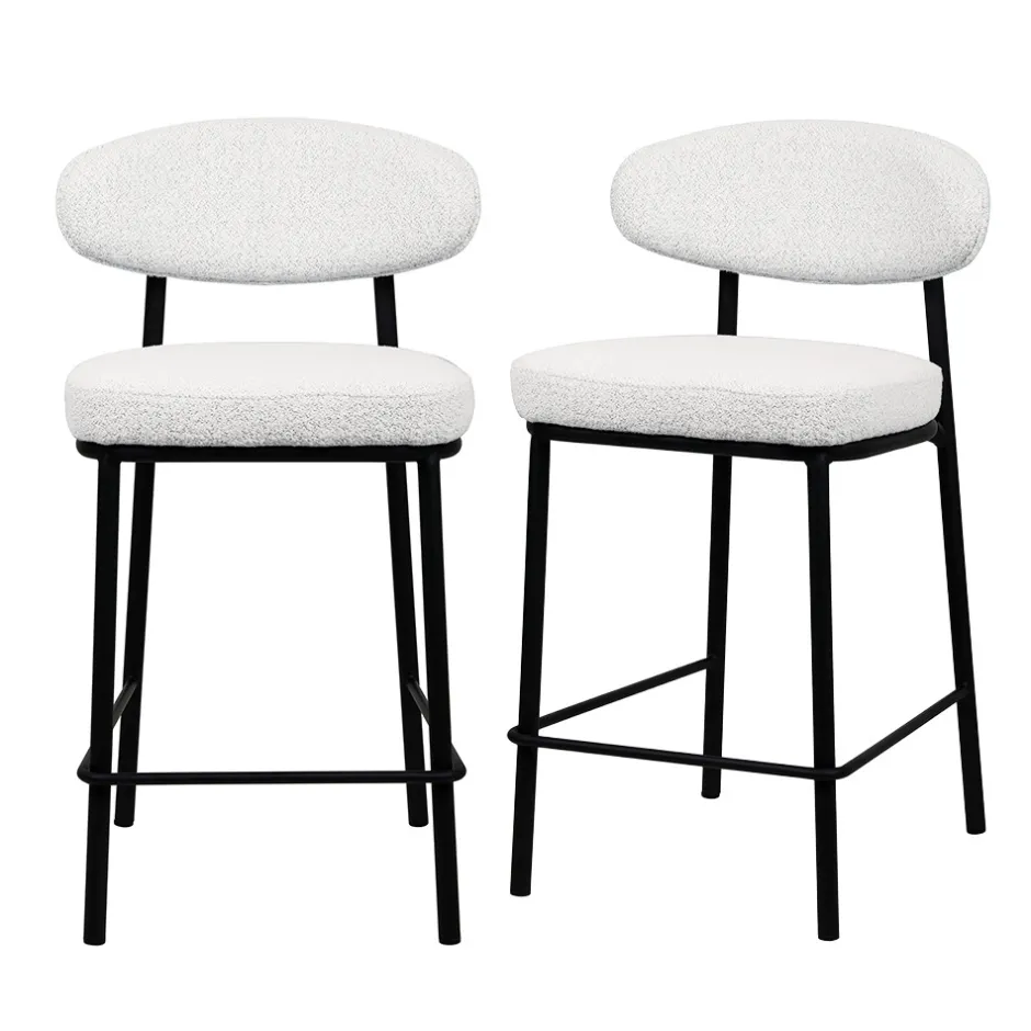 Online Drawer RODE Lot de 2 chaises de bar en tissu bouclette, bois et métal H65cm