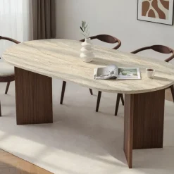 Clearance Drawer SAM Table à manger 8 personnes ovale en bois et effet travertin