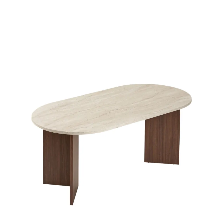 Clearance Drawer SAM Table à manger 8 personnes ovale en bois et effet travertin