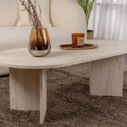 Clearance Drawer SAM Table basse ovale effet travertin 119x60cm