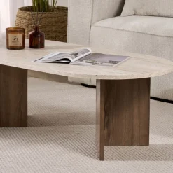 Hot Drawer SAM Table basse ovale en bois et effet travertin