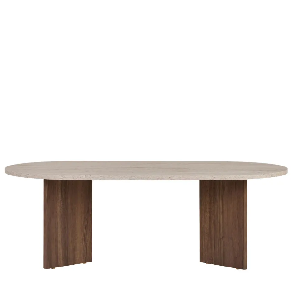 Hot Drawer SAM Table basse ovale en bois et effet travertin