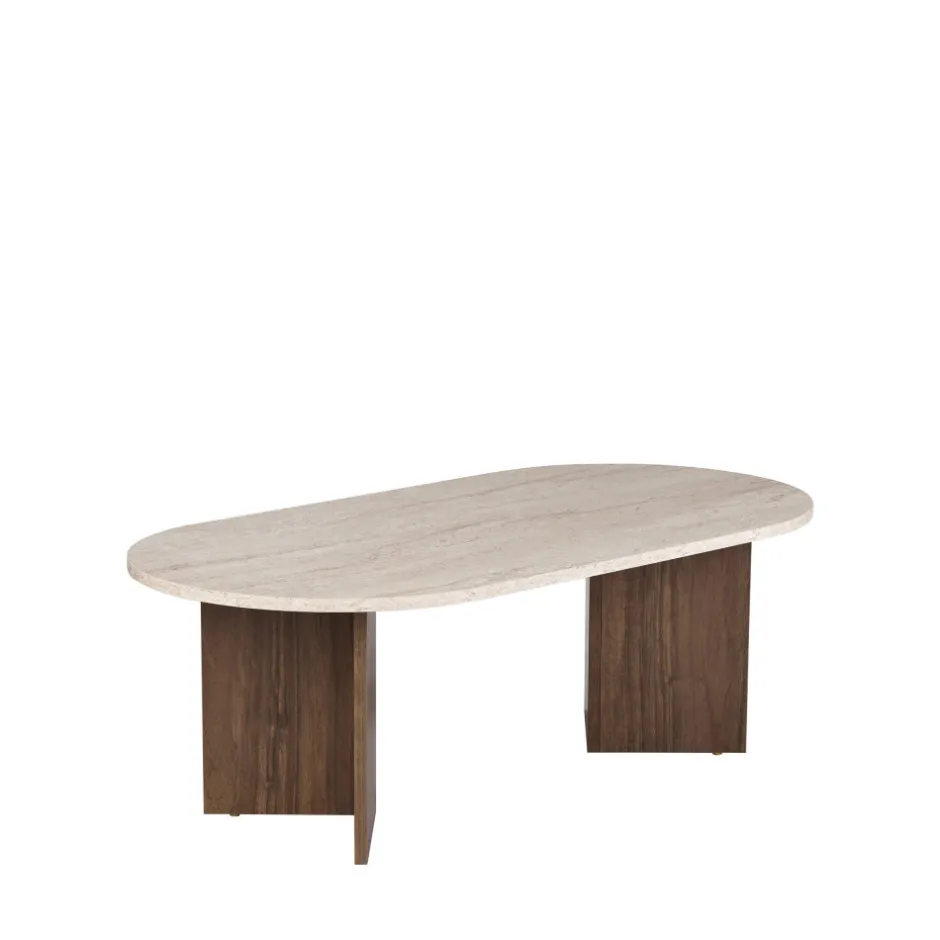 Hot Drawer SAM Table basse ovale en bois et effet travertin