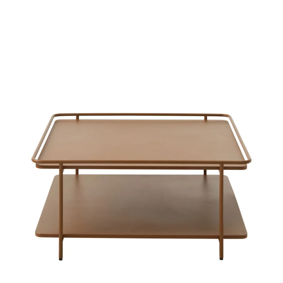 Outlet Drawer SARANDA Table basse carrée 2 plateaux en métal 75x75cm