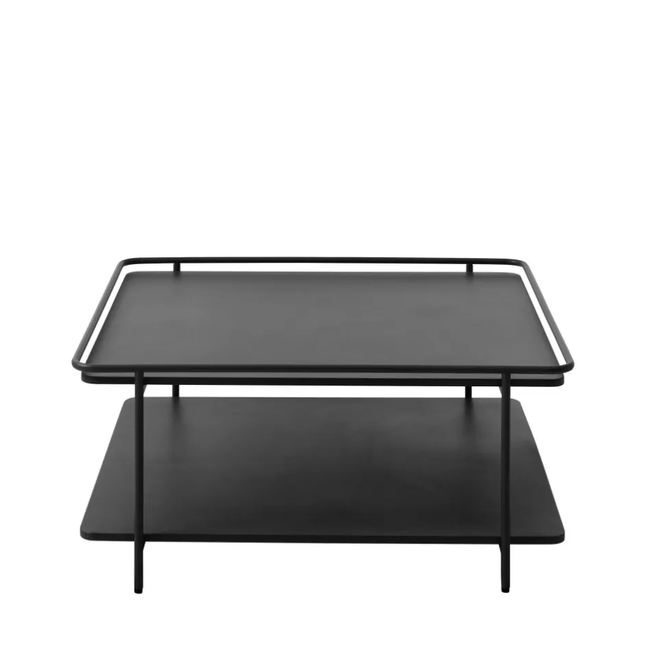 Outlet Drawer SARANDA Table basse carrée 2 plateaux en métal 75x75cm