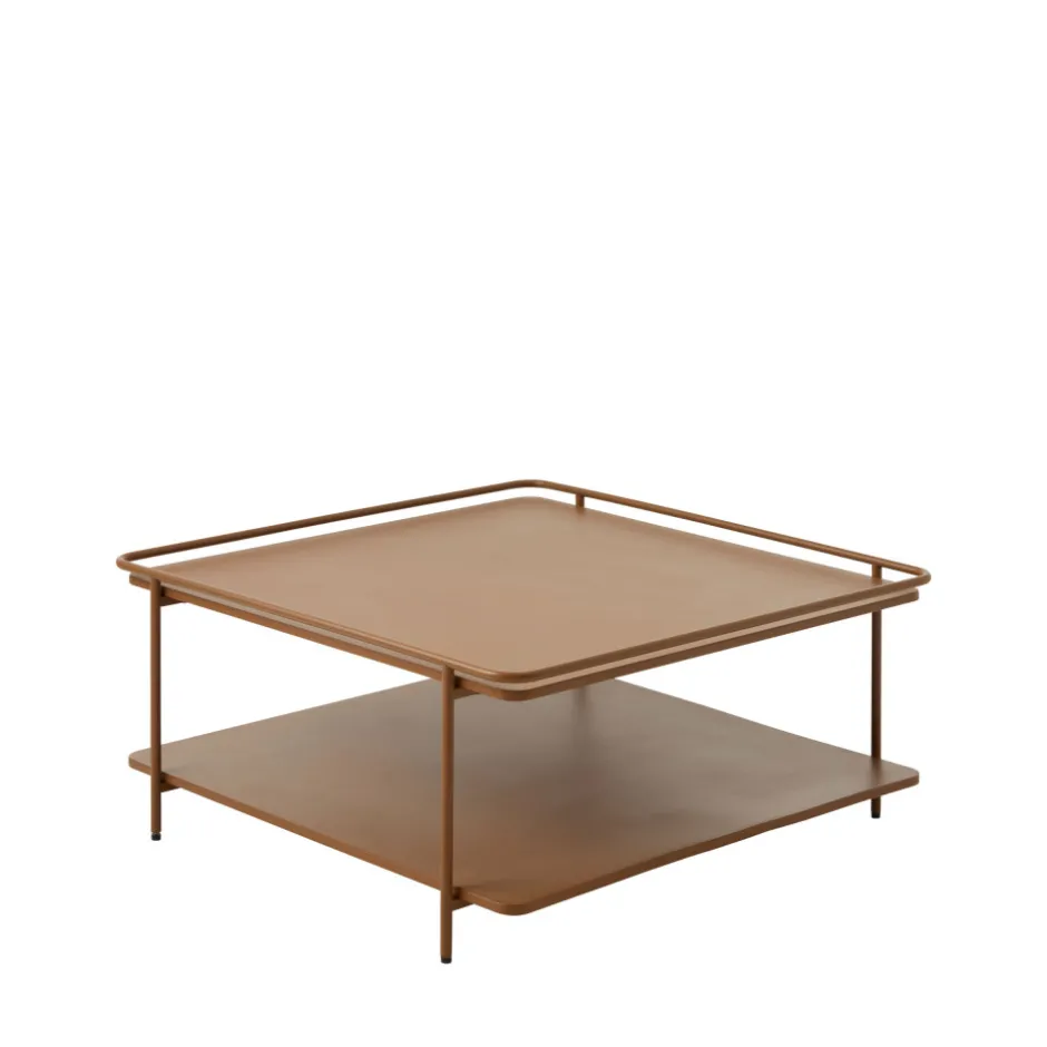 Outlet Drawer SARANDA Table basse carrée 2 plateaux en métal 75x75cm