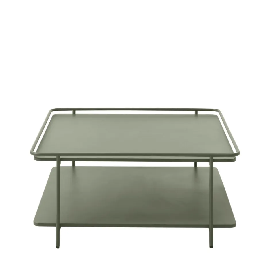 Outlet Drawer SARANDA Table basse carrée 2 plateaux en métal 75x75cm