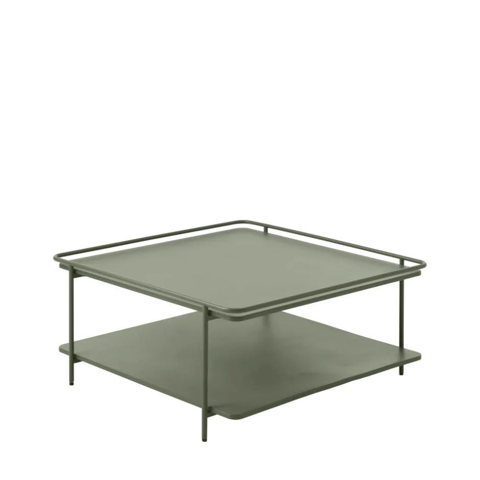 Outlet Drawer SARANDA Table basse carrée 2 plateaux en métal 75x75cm