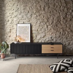 Best Teulat SIERRA Meuble TV 2 portes, 3 tiroirs en bois L180cm