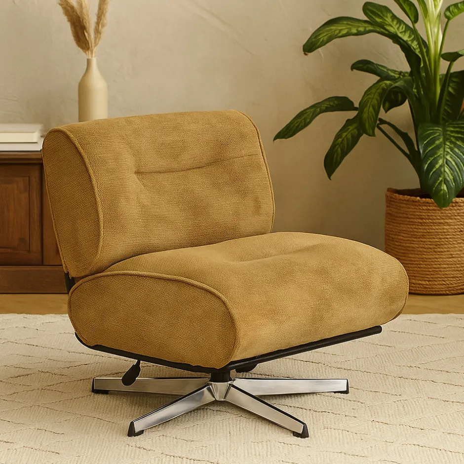 Discount Drawer SIMON Fauteuil pivotant en tissu chenille pied étoile