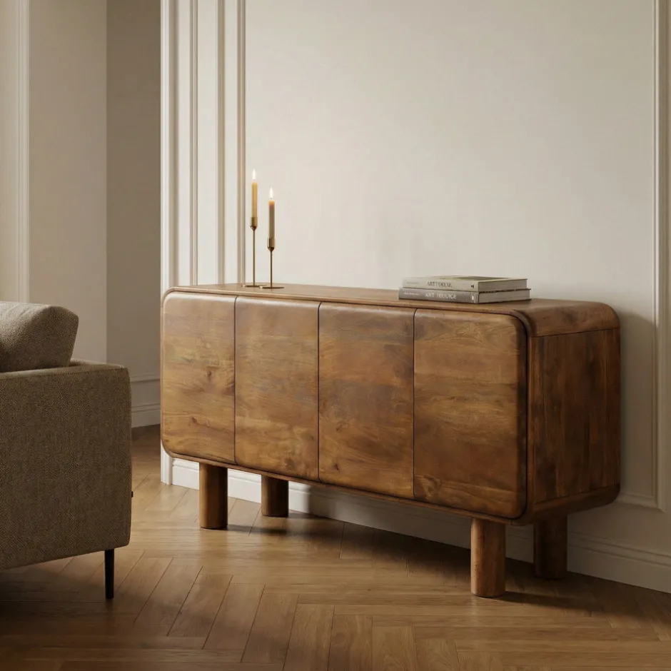 Online Drawer SIRA Buffet 4 portes en bois massif L160cm