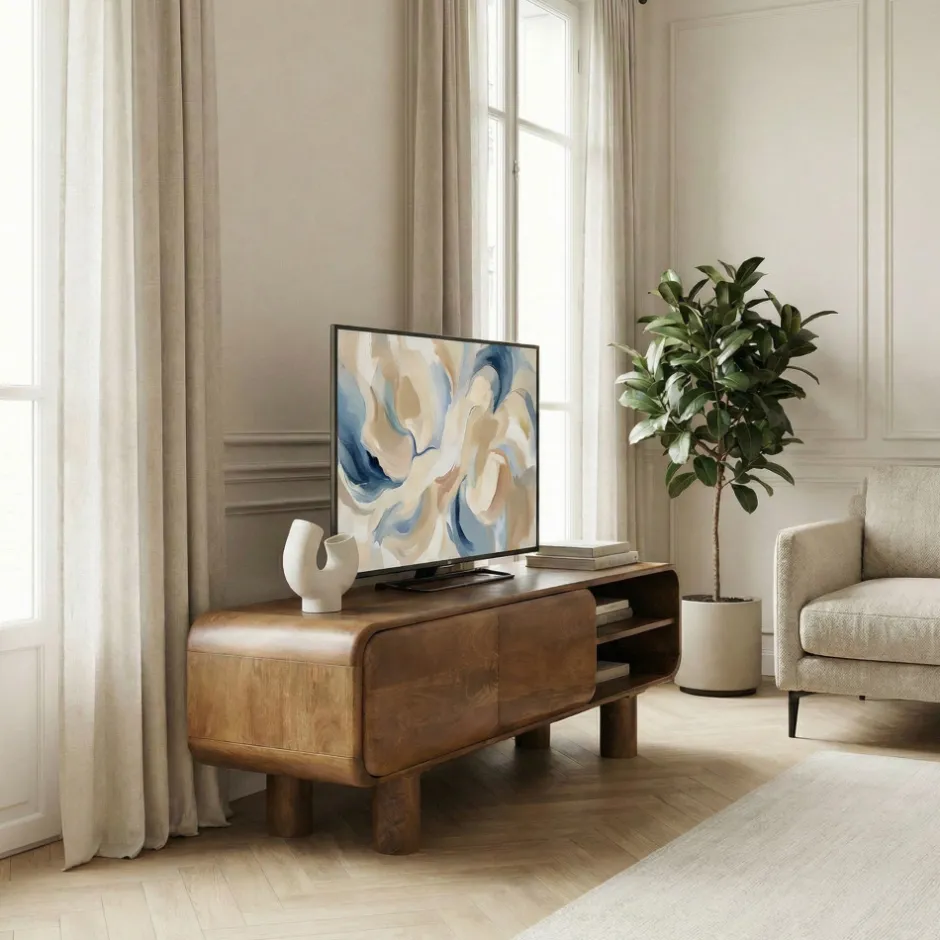 Online Drawer SIRA Meuble tv 2 portes en bois massif L140cm