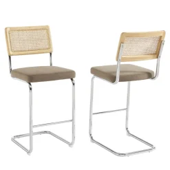 Online No name SKANA Lot de 2 chaises de bar en velours côtelé pieds chrome H66cm