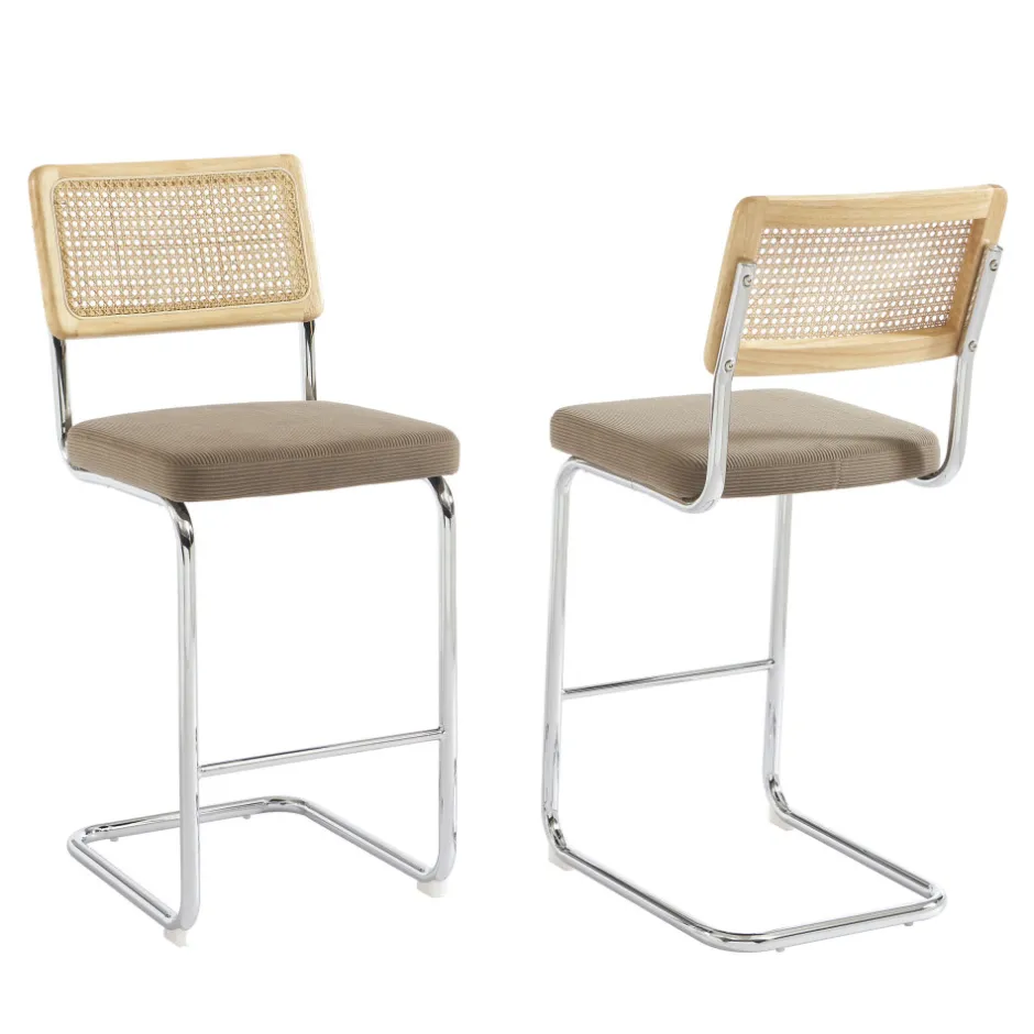 Online No name SKANA Lot de 2 chaises de bar en velours côtelé pieds chrome H66cm