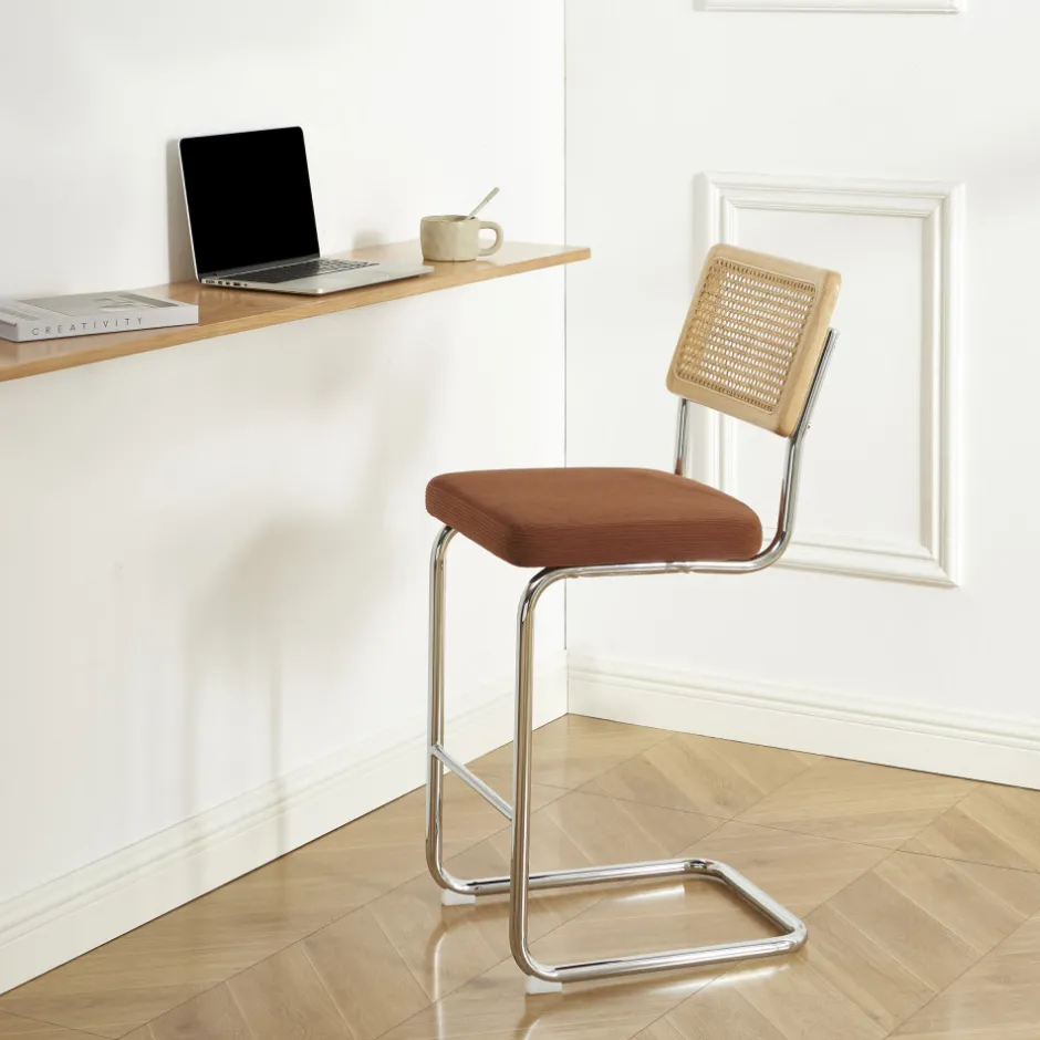 Online No name SKANA Lot de 2 chaises de bar en velours côtelé pieds chrome H66cm