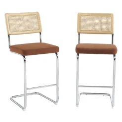 Online No name SKANA Lot de 2 chaises de bar en velours côtelé pieds chrome H66cm