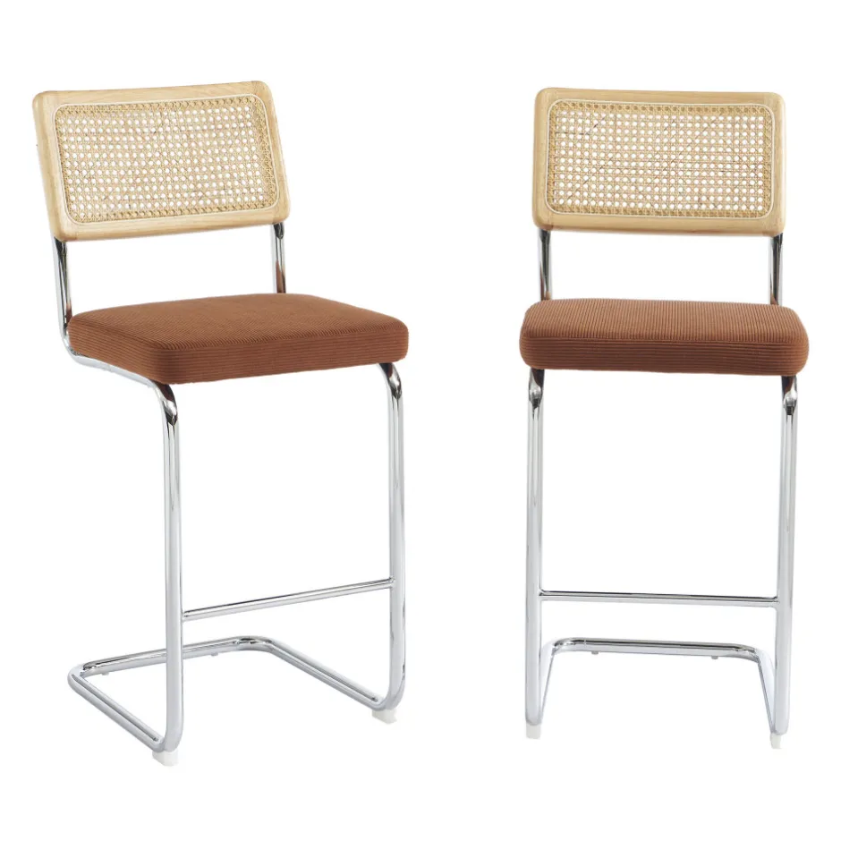 Online No name SKANA Lot de 2 chaises de bar en velours côtelé pieds chrome H66cm