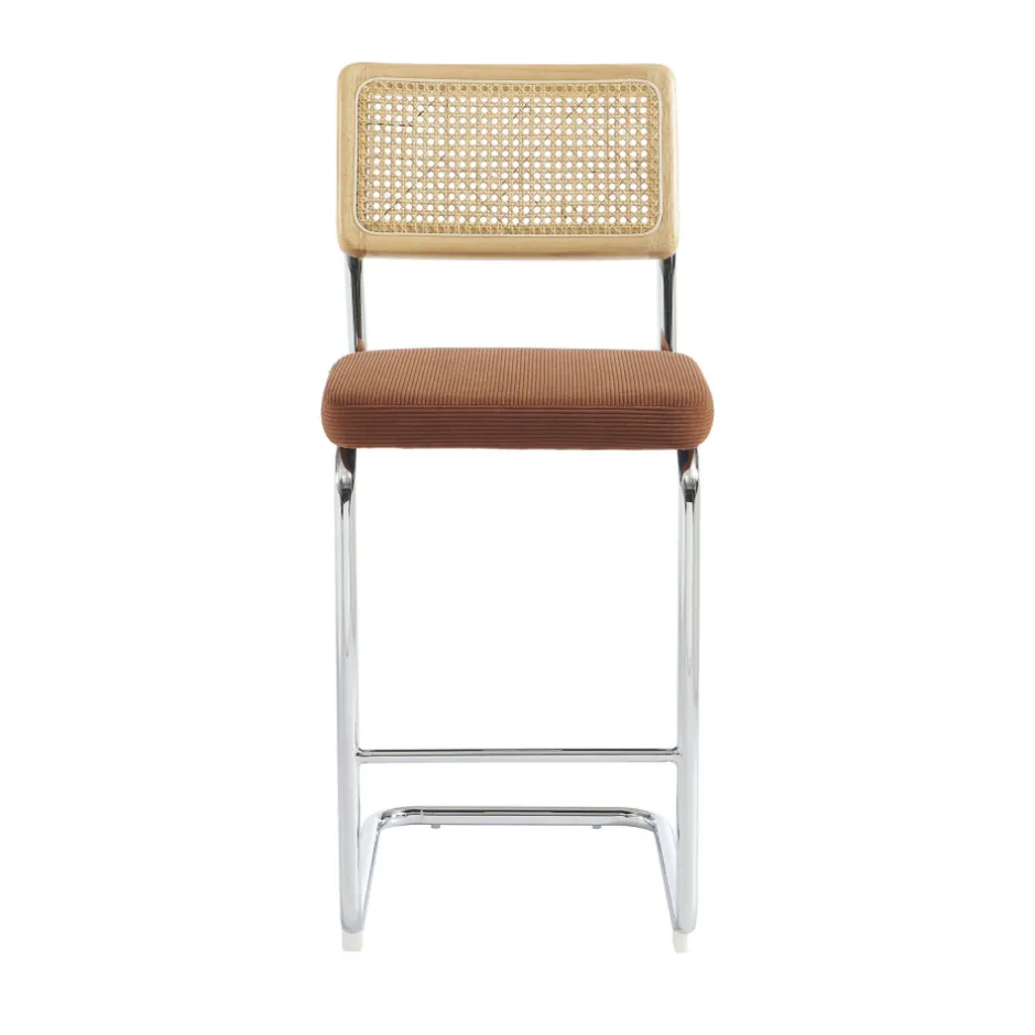 Online No name SKANA Lot de 2 chaises de bar en velours côtelé pieds chrome H66cm