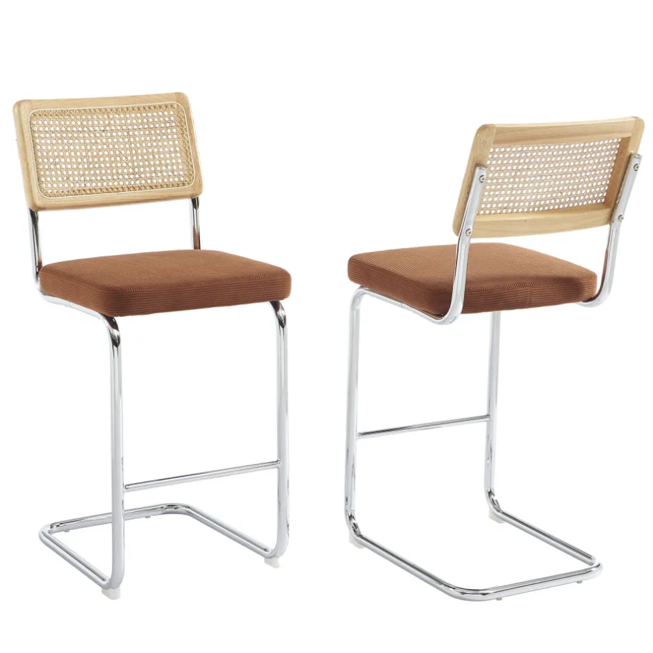 Online No name SKANA Lot de 2 chaises de bar en velours côtelé pieds chrome H66cm