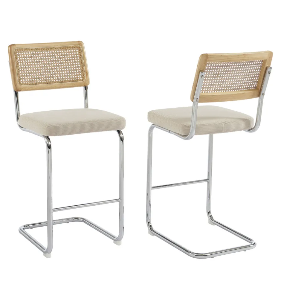 Online No name SKANA Lot de 2 chaises de bar en velours côtelé pieds chrome H66cm