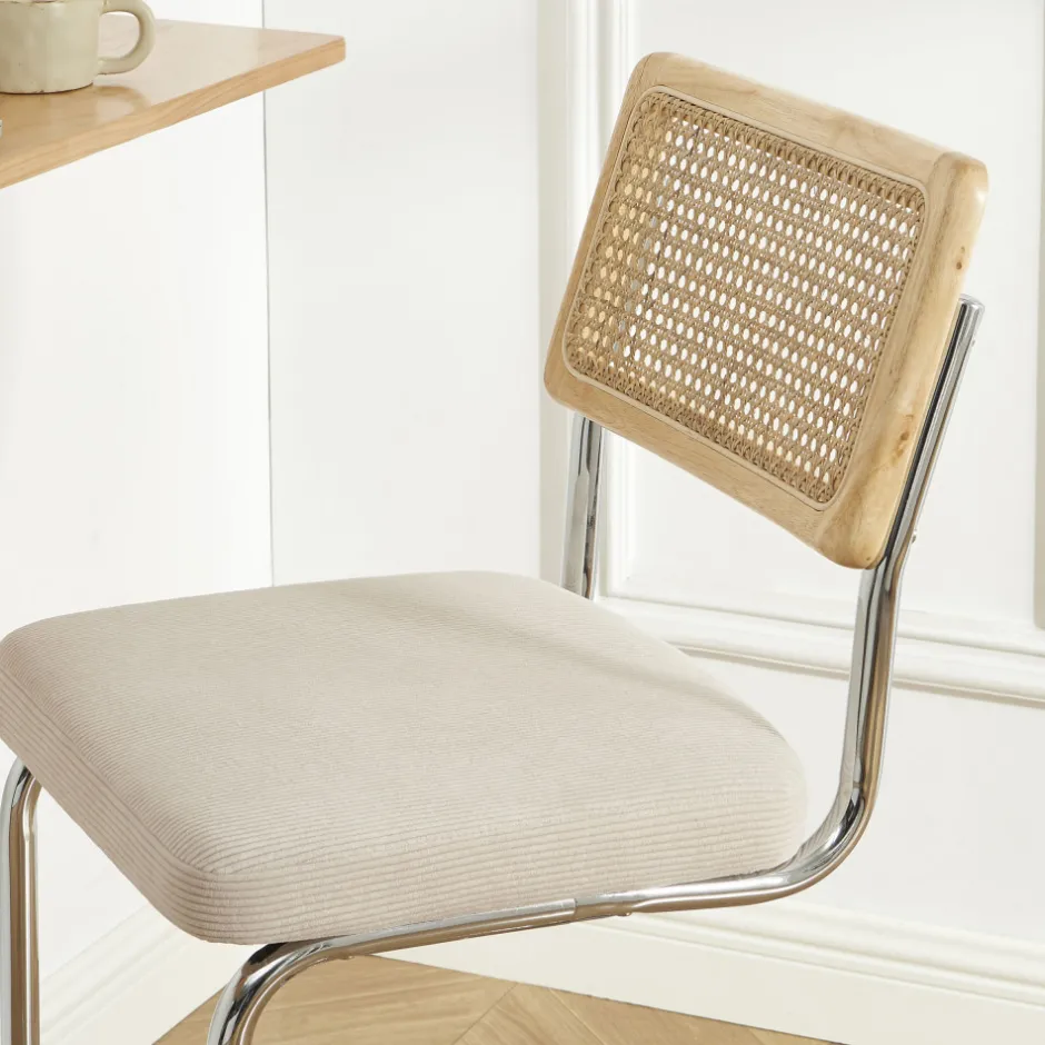 Online No name SKANA Lot de 2 chaises de bar en velours côtelé pieds chrome H66cm