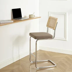 Online No name SKANA Lot de 2 chaises de bar en velours côtelé pieds chrome H66cm