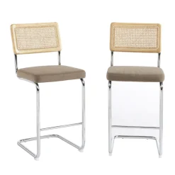 Online No name SKANA Lot de 2 chaises de bar en velours côtelé pieds chrome H66cm