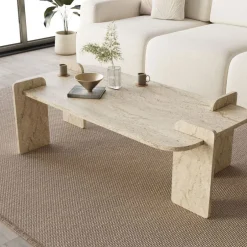 Outlet Drawer SOLENI Table basse effet travertin 120x60cm