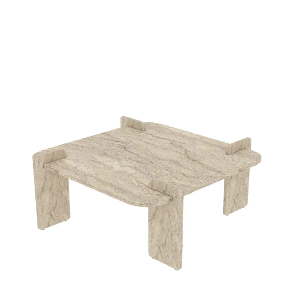 Outlet Drawer SOLENI Table basse effet travertin 90x90cm