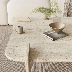 Outlet Drawer SOLENI Table basse effet travertin 90x90cm