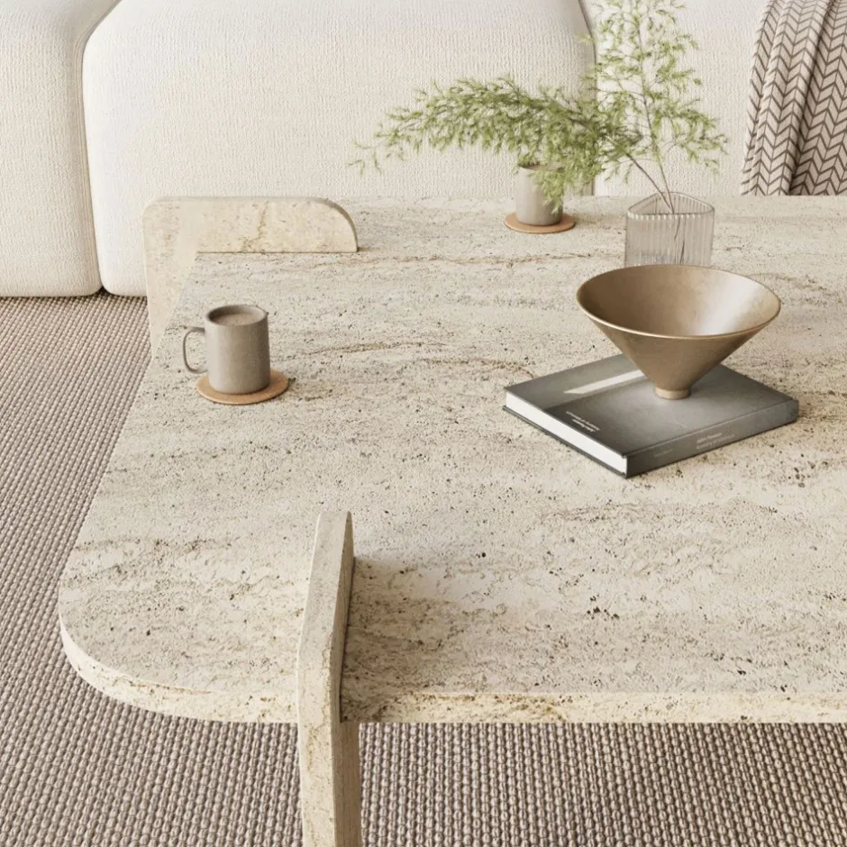 Outlet Drawer SOLENI Table basse effet travertin 90x90cm