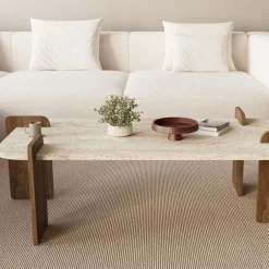 Best Drawer SOLENI Table basse en bois et effet travertin 120x60cm