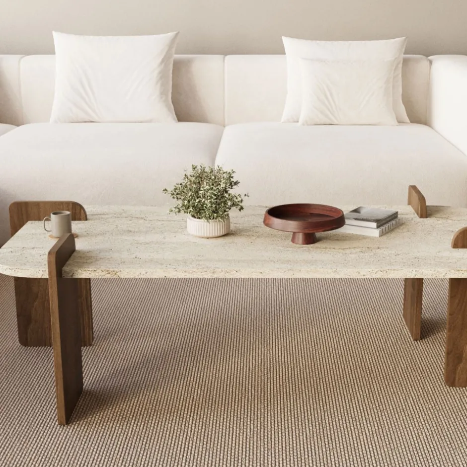 Best Drawer SOLENI Table basse en bois et effet travertin 120x60cm