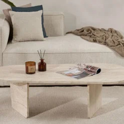 Clearance Drawer SOMA Table basse ovale effet travertin 130x65cm
