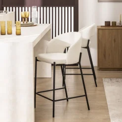 Online Drawer SOREN Lot de 2 chaises de bar en tissu bouclette et métal H65cm