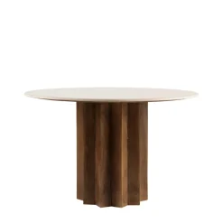 Discount Drawer SORONG Table à manger 4 personnes ronde en marbre et bois massif