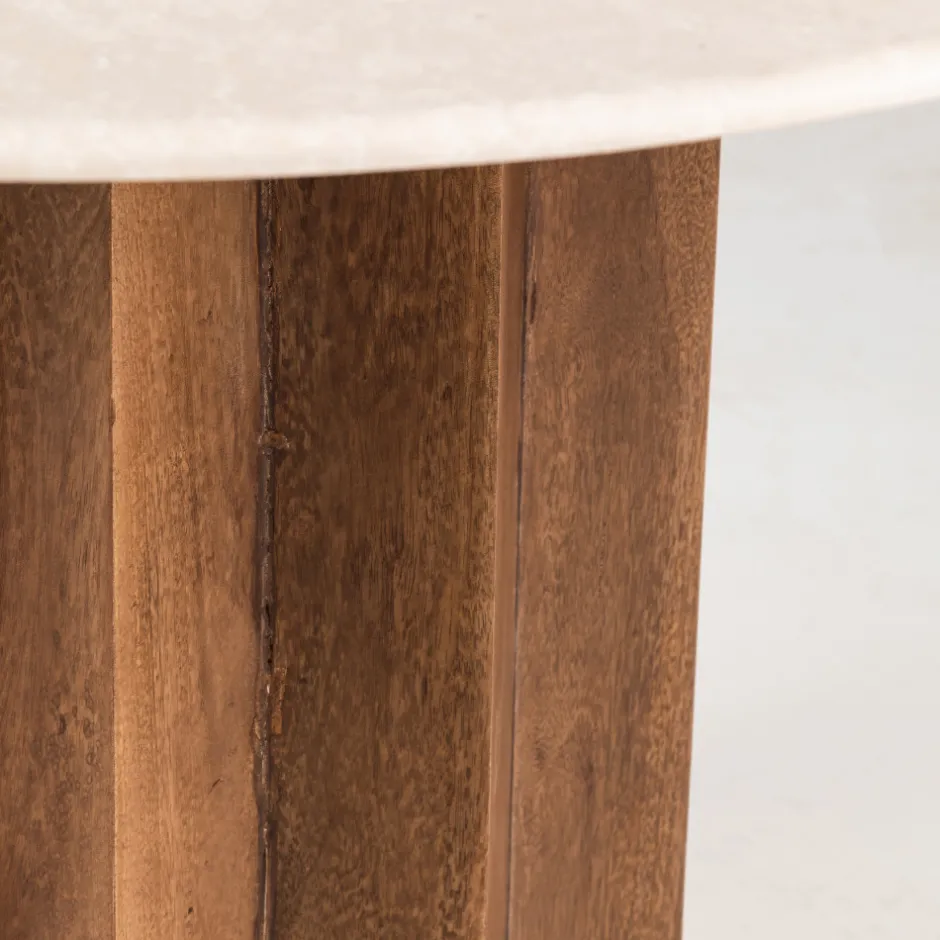 Discount Drawer SORONG Table à manger 4 personnes ronde en marbre et bois massif