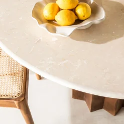 Discount Drawer SORONG Table à manger 4 personnes ronde en marbre et bois massif