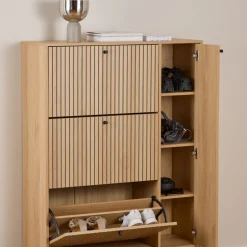 Discount Drawer STORO Meuble à chaussures 4 portes en bois et métal L98,7cm