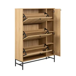 Discount Drawer STORO Meuble à chaussures 4 portes en bois et métal L98,7cm